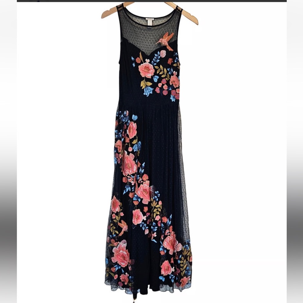 Sundance Kiera Hummingbird Floral Embroidered Midi Dress 6 NWT